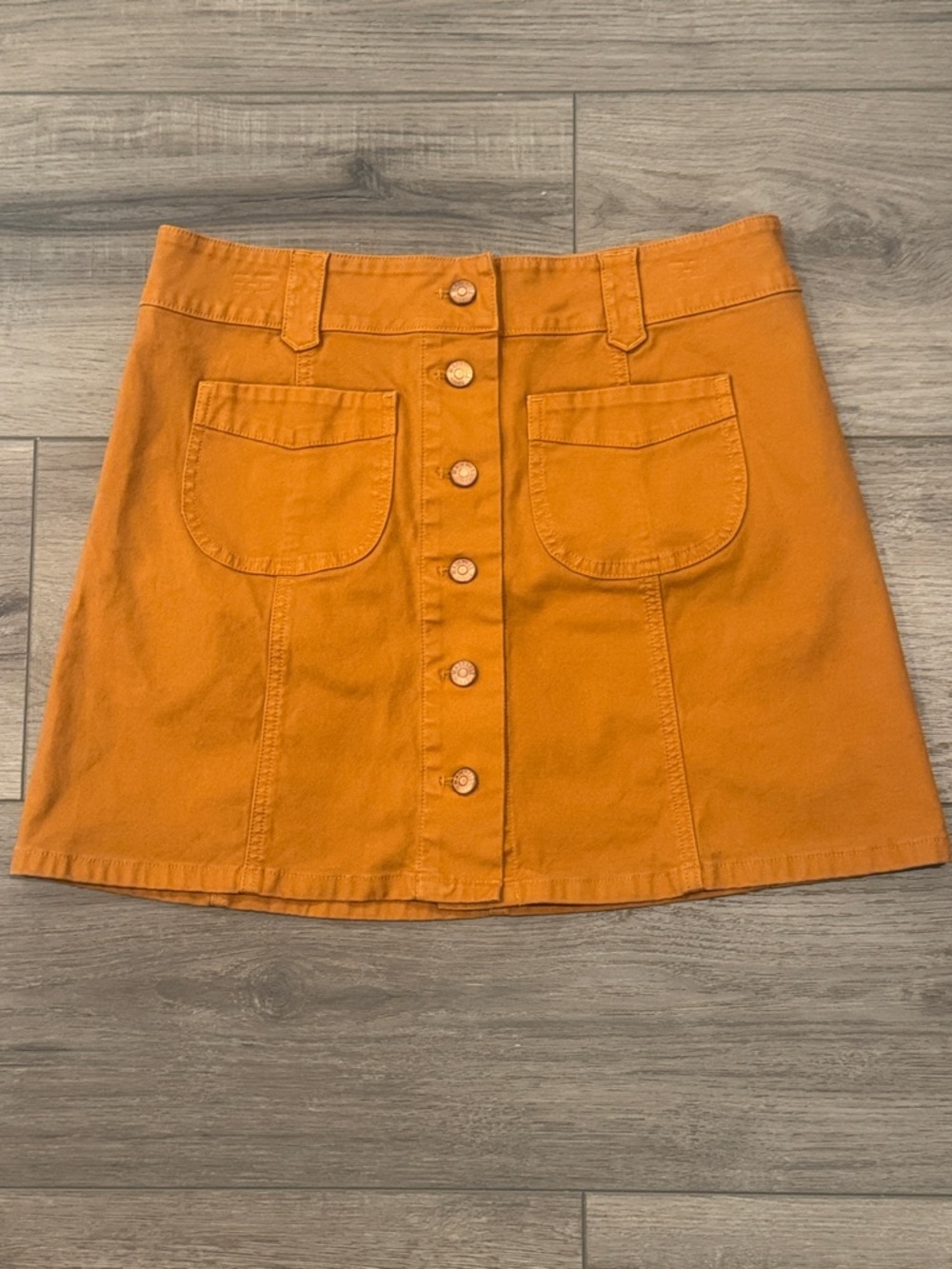 Madewell Golden Orange Button-Front A-Line Mini Skirt